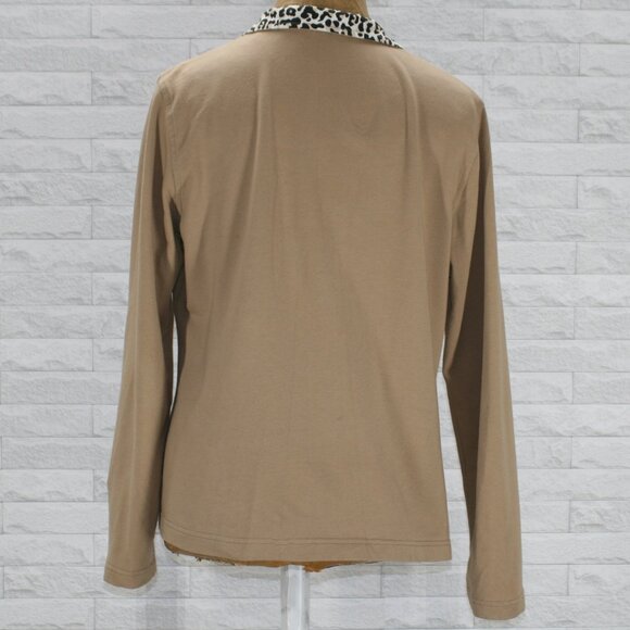 JM COLLECTION Sweatshirt Front Zip Animal Print Floral Embellished Studs Tan M - Picture 6 of 14
